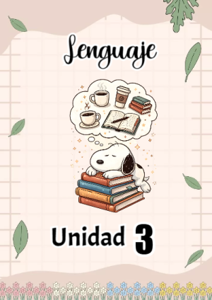 Portada de Tercera unidad con snoopy para cuaderno decorativa y bonita - para todas las edades y grados