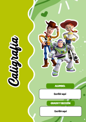 Portada de Toy Story de Caligrafía para cuaderno con diseño bonito - diseño escolar moderno