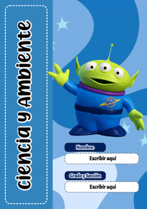 Portada de Toy Story de Ciencia y Ambiente para cuaderno con diseño escolar - disponible para descarga gratuita