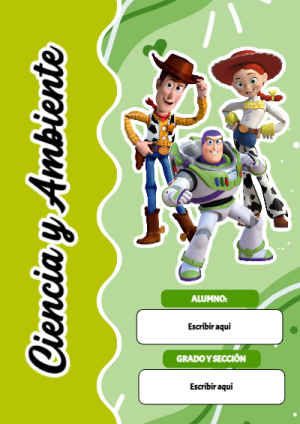 Portada de Toy Story de Ciencia y Ambiente para cuaderno lista para imprimir en A4 - diseño escolar moderno