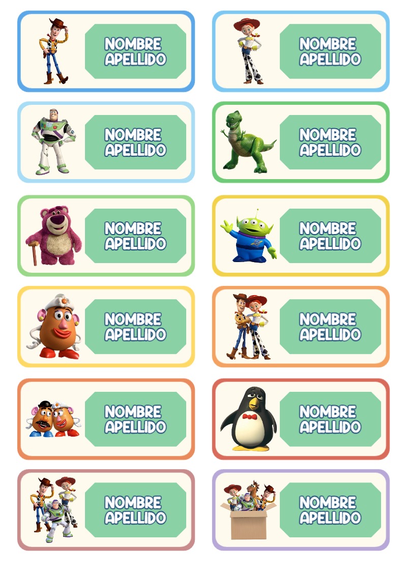 Etiquetas bonitas de TOY STORY para el nuevo año escolar - diseño exclusivo y original