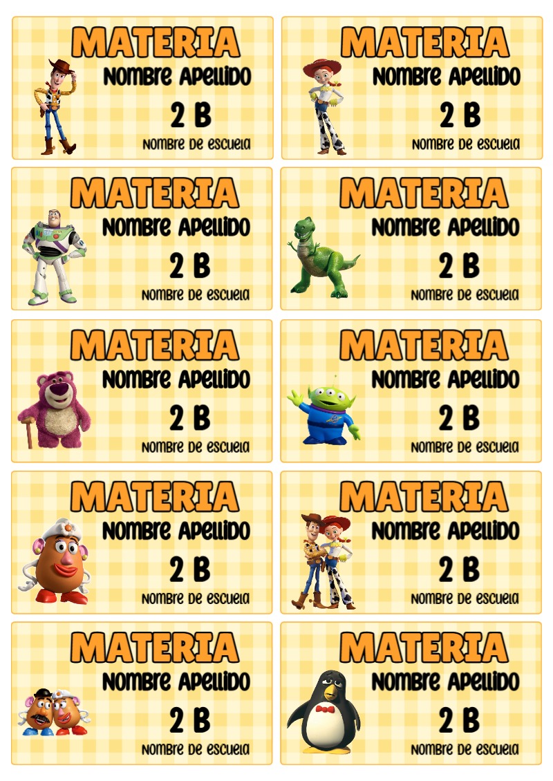 Etiquetas escolares de TOY STORY bonitas para imprimir - ideal para el nuevo año escolar