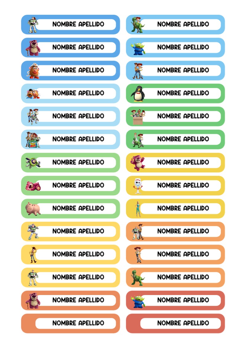 Etiquetas personalizadas de TOY STORY para imprimir en A4 - ideal para el nuevo año escolar