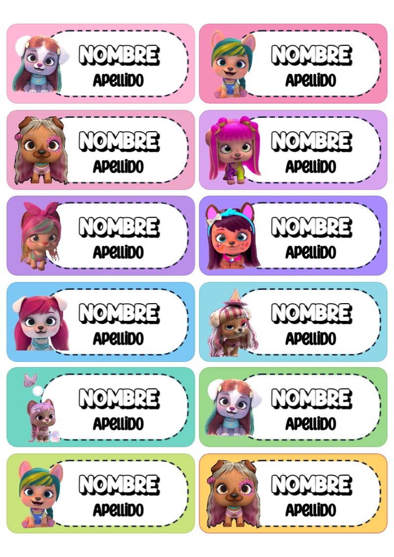 Etiquetas de vip Pets Perritos para cuadernos y útiles escolares - para todas las edades y grados