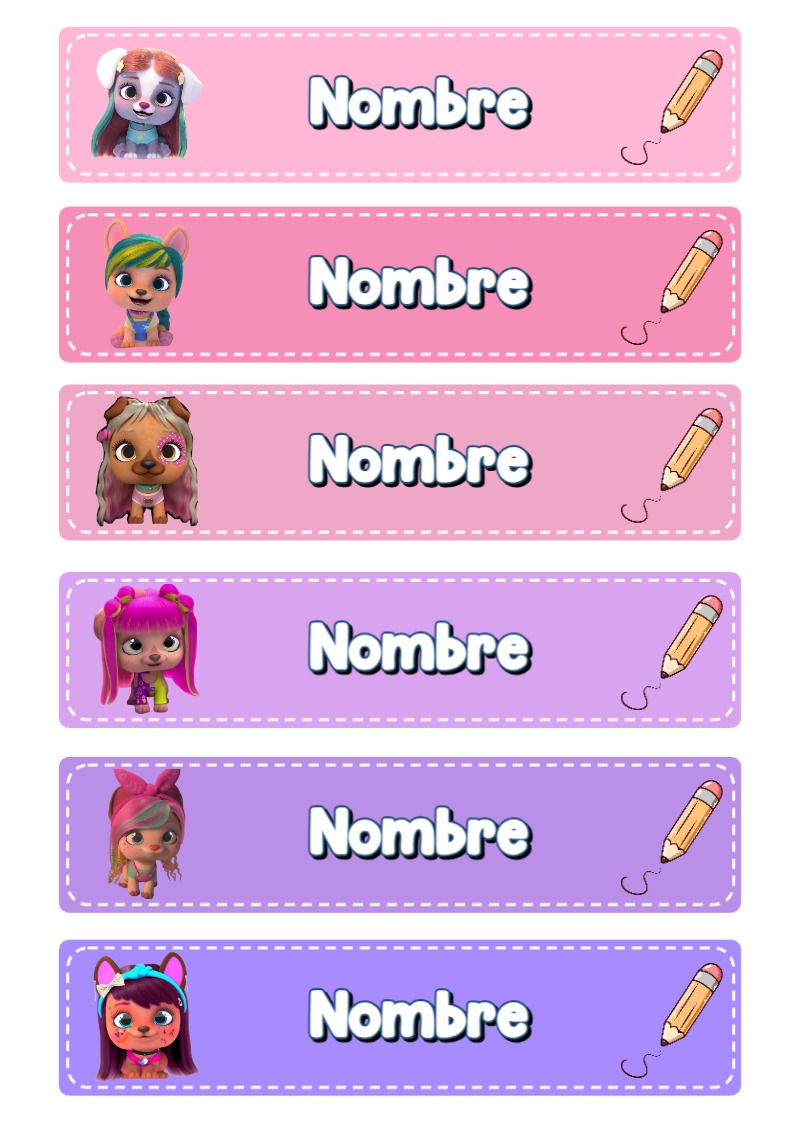 Etiquetas escolares de vip Pets Perritos bonitas para imprimir - versión premium para imprimir