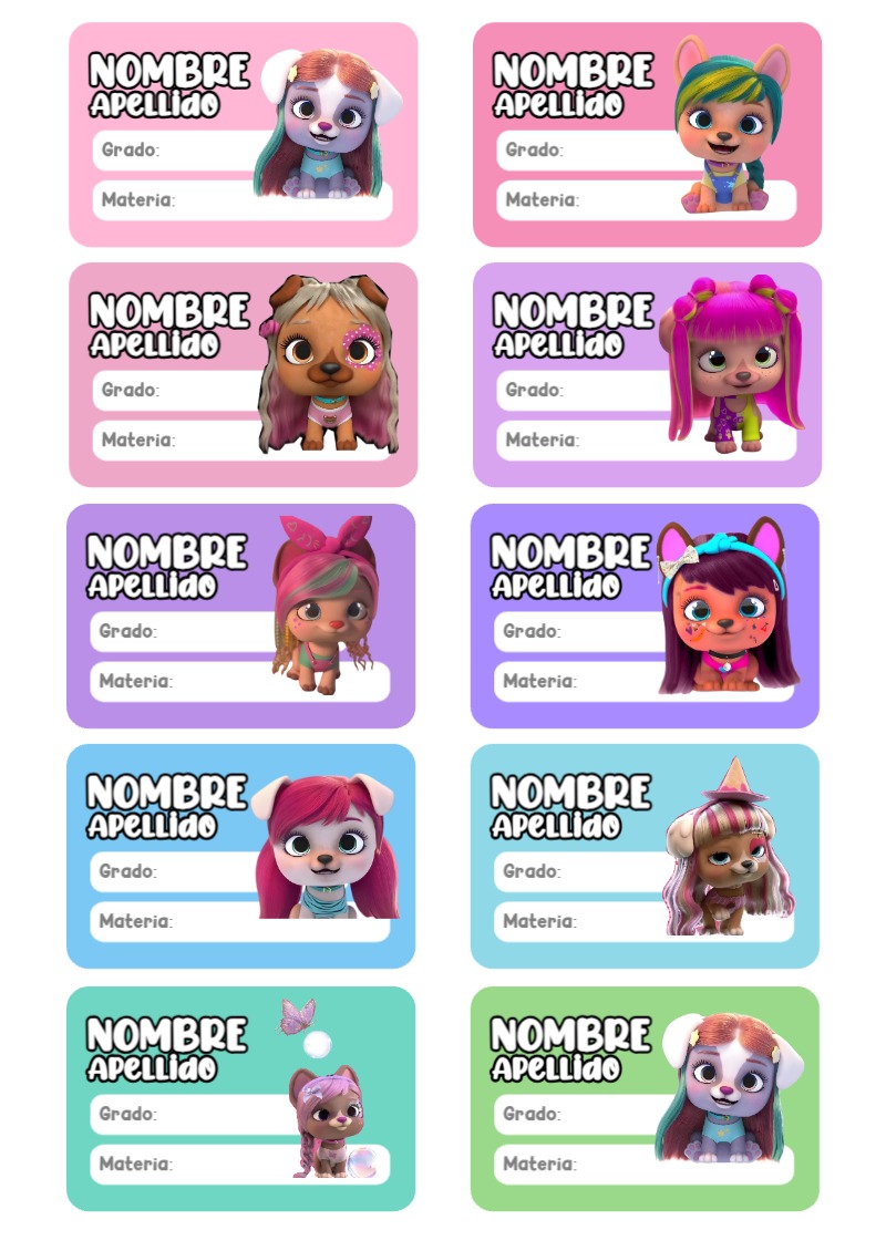 Etiquetas de vip Pets Perritos para cuadernos y útiles escolares - para todas las edades y grados