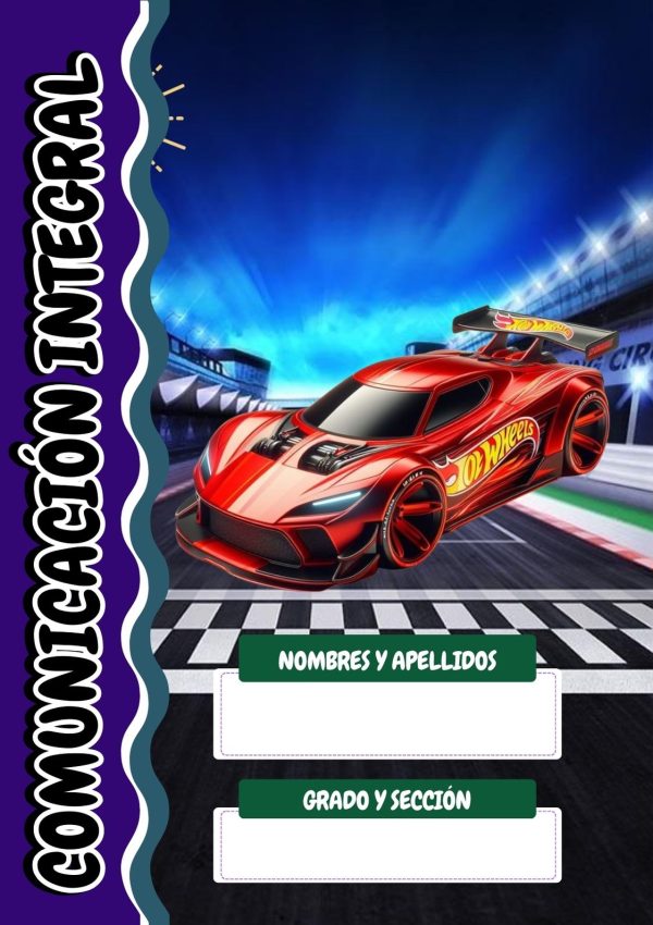 Portada de hot wheels para cuaderno tamaño A4