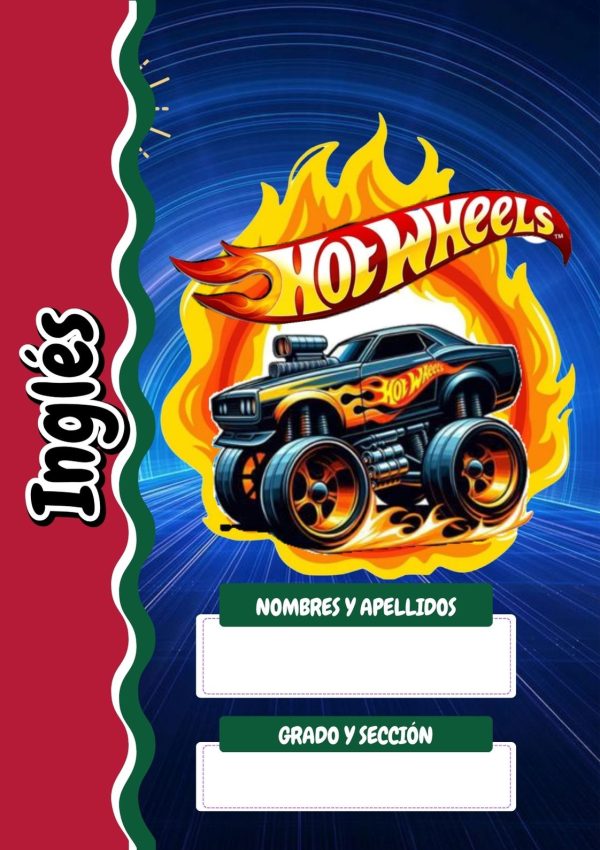 Portada creativa de hot wheels para cuaderno