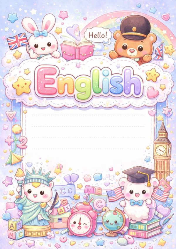 Portada bonita de kawaii para cuaderno