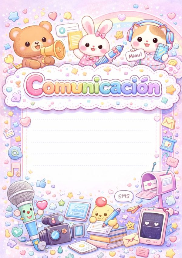 Portada de kawaii para cuaderno escolar