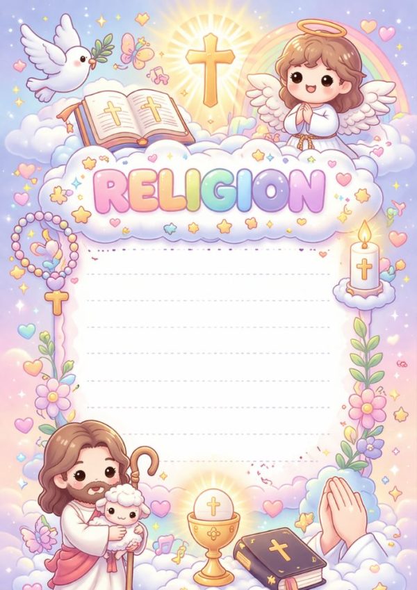 Portada de kawaii para cuadernos de primaria