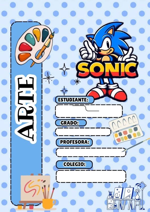 Portada de cuaderno temática Sonic para imprimir