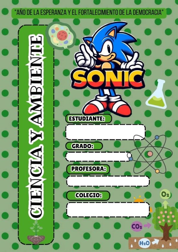 Portada escolar de Sonic para cuadernos